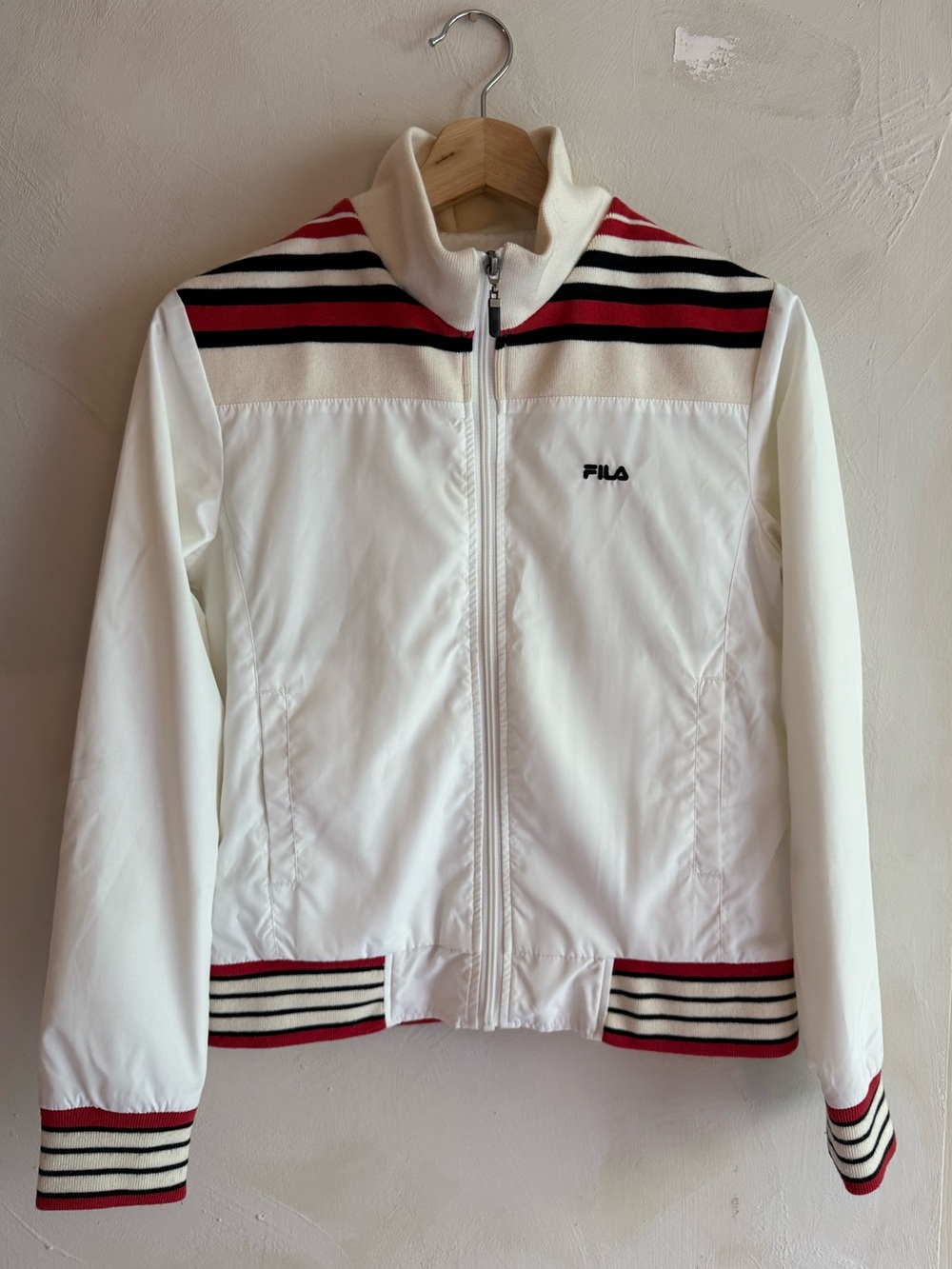 Vintage Y2K | Fila White Track Jacket | Striped Trim Zip Up | Sz XS/S
